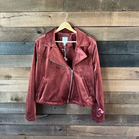 LC Lauren Conrad Jackets & Blazers - LC Lauren Conrad Velvet Moto Jacket Zip Front in Rose – Size L